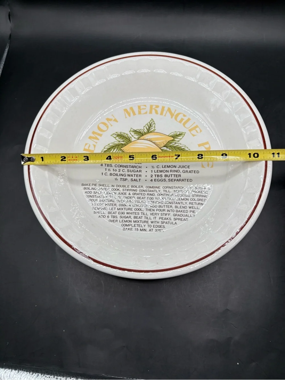 Vintage Lemon Meringue Pie Ceramic Serving Dish - White with Yellow Lemon Design